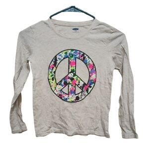 Old Navy Cream Long Sleeve Tee with Peace Sign